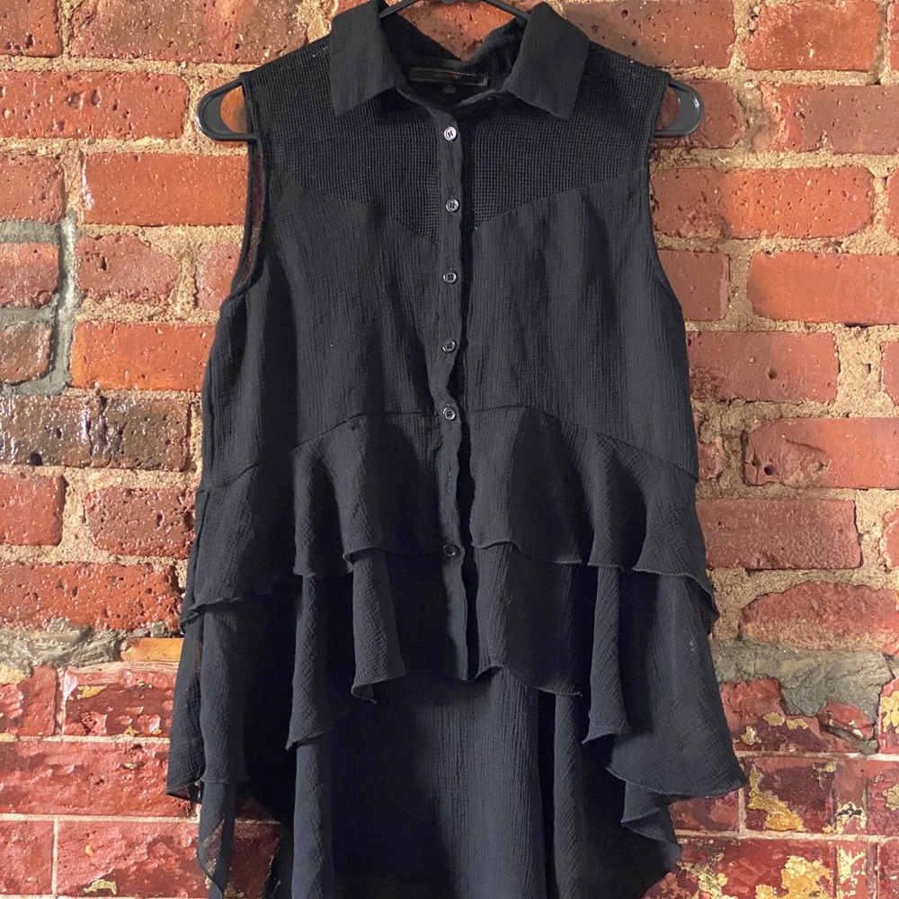 Black Ruffle High Low Shirt